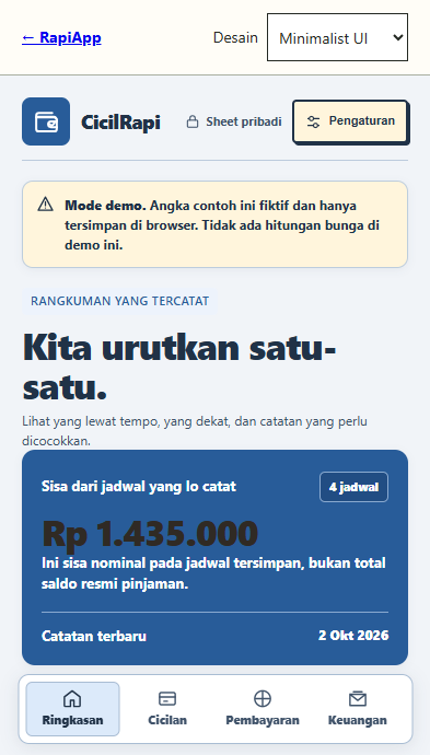 Preview Minimalist UI untuk CicilRapi
