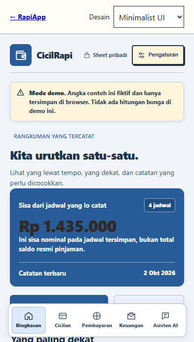 Preview Minimalist UI untuk CicilRapi