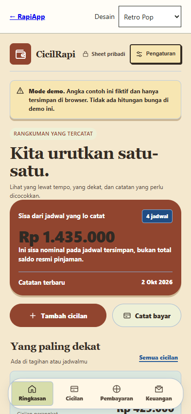 Contoh aplikasi dengan desain Retro Pop